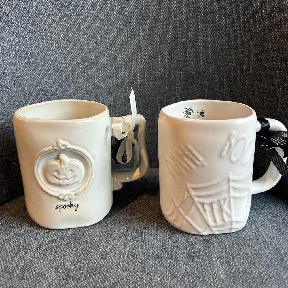 Rae Dunn Halloween Ceramic Mug Set - White